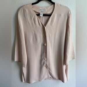 100% Silk -PREVIEW Elegant Blush Pink Button Up Blouse/Blazer Size L